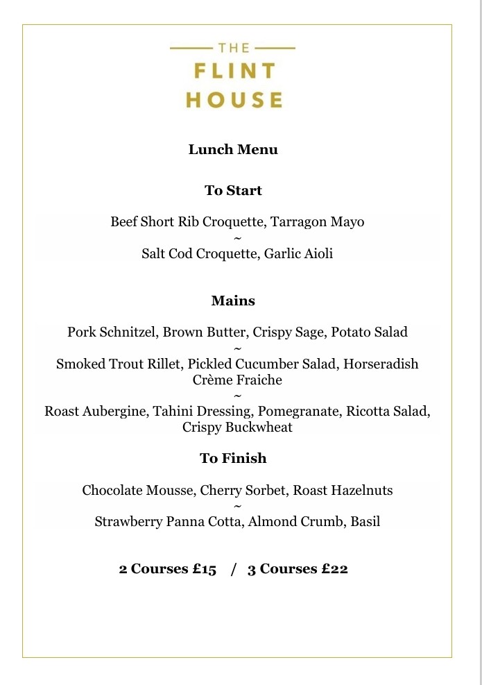 Flint House Group Menu