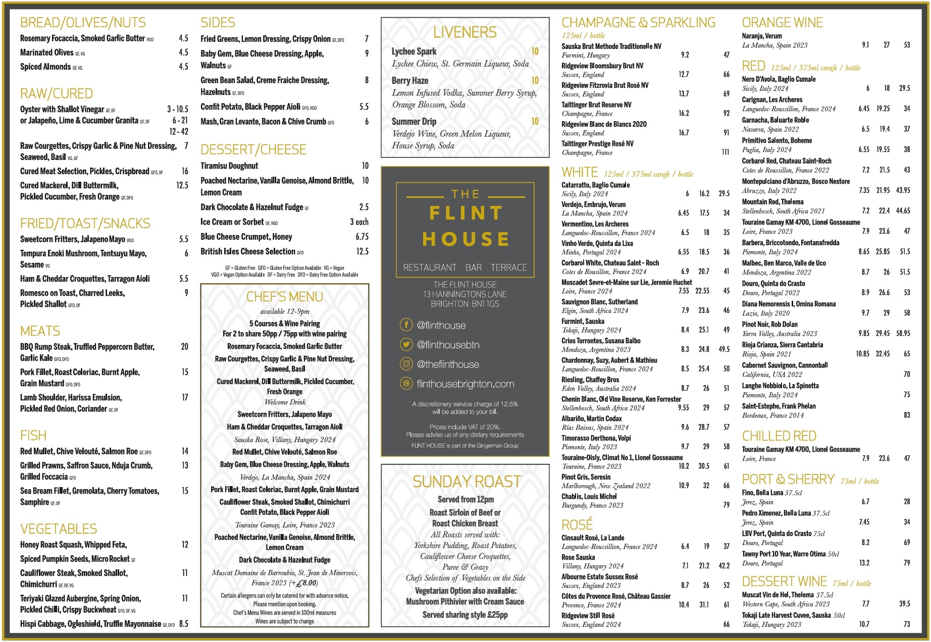 Flint House Food & Drinks Menu