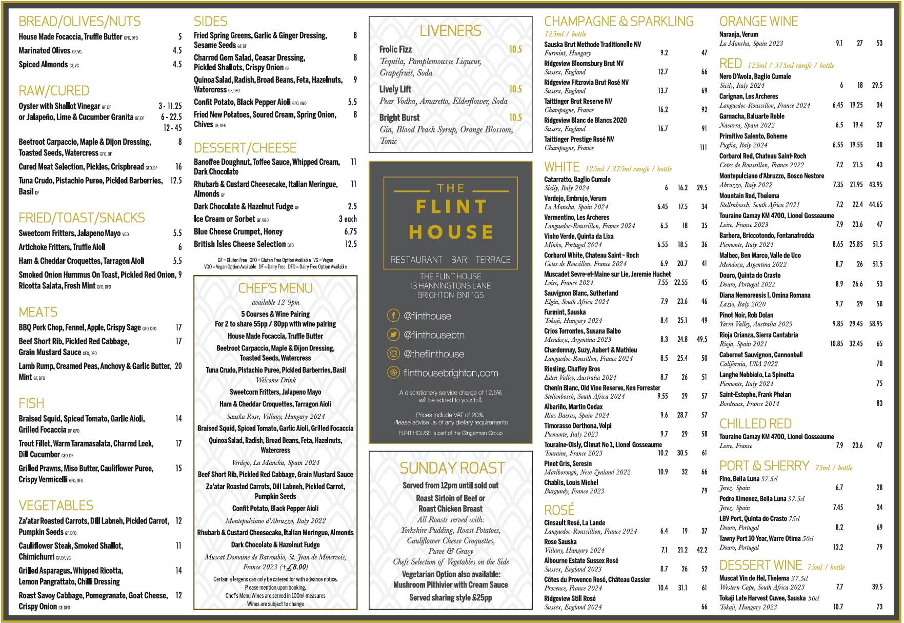 Flint House Food & Drinks Menu