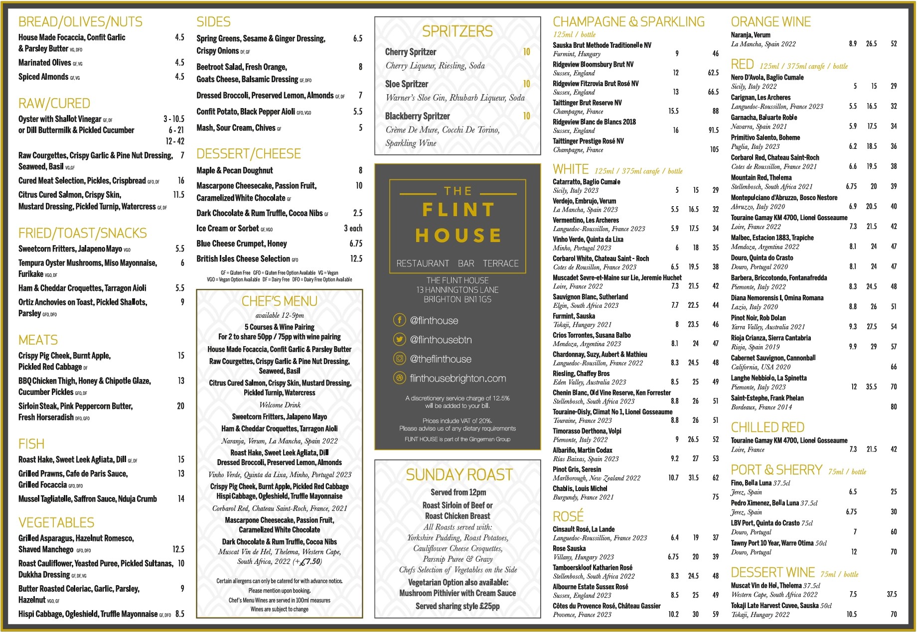 Flint House Food & Drinks Menu