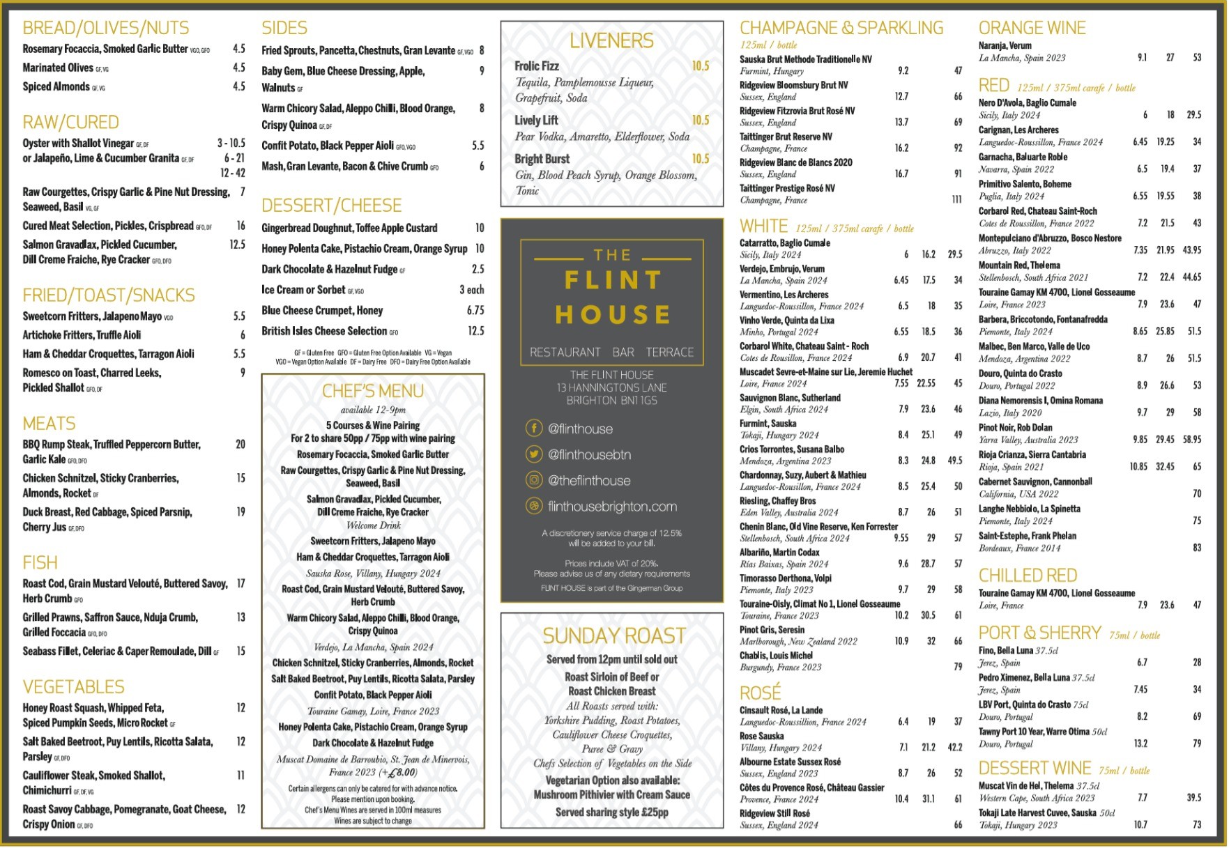 Flint House Food & Drinks Menu