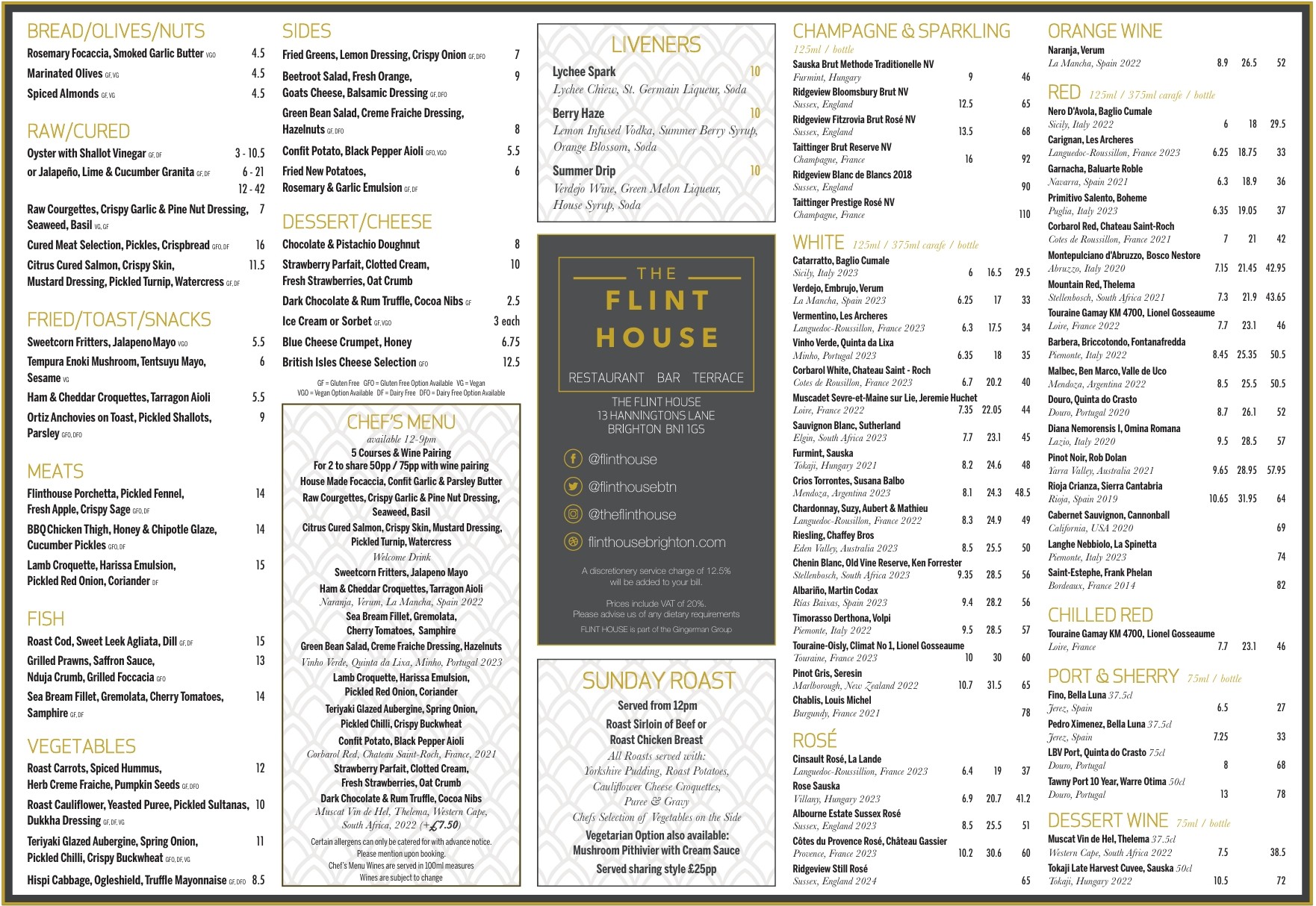 Flint House Food & Drinks Menu